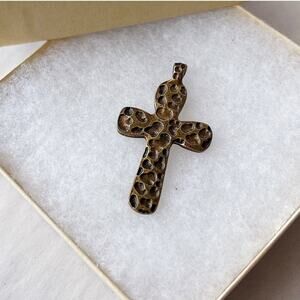 Metal Cross Pendant Bronze Pebbled Textured Look 2 Inches Jewelry Making